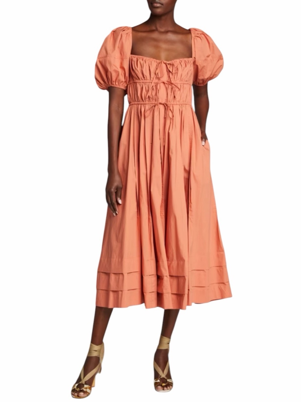 Ulla Johnson - Palma Coral Puff Sleeve Cotton Midi Dress Sz 10